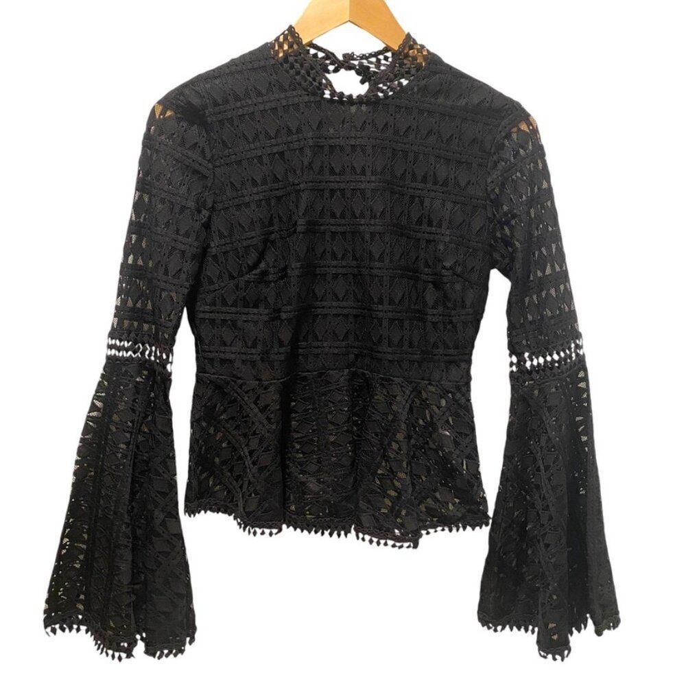 NWT NSR Neiman Marcus Napean Sea Rd Black Lace High Neck Peplum Top Women's S